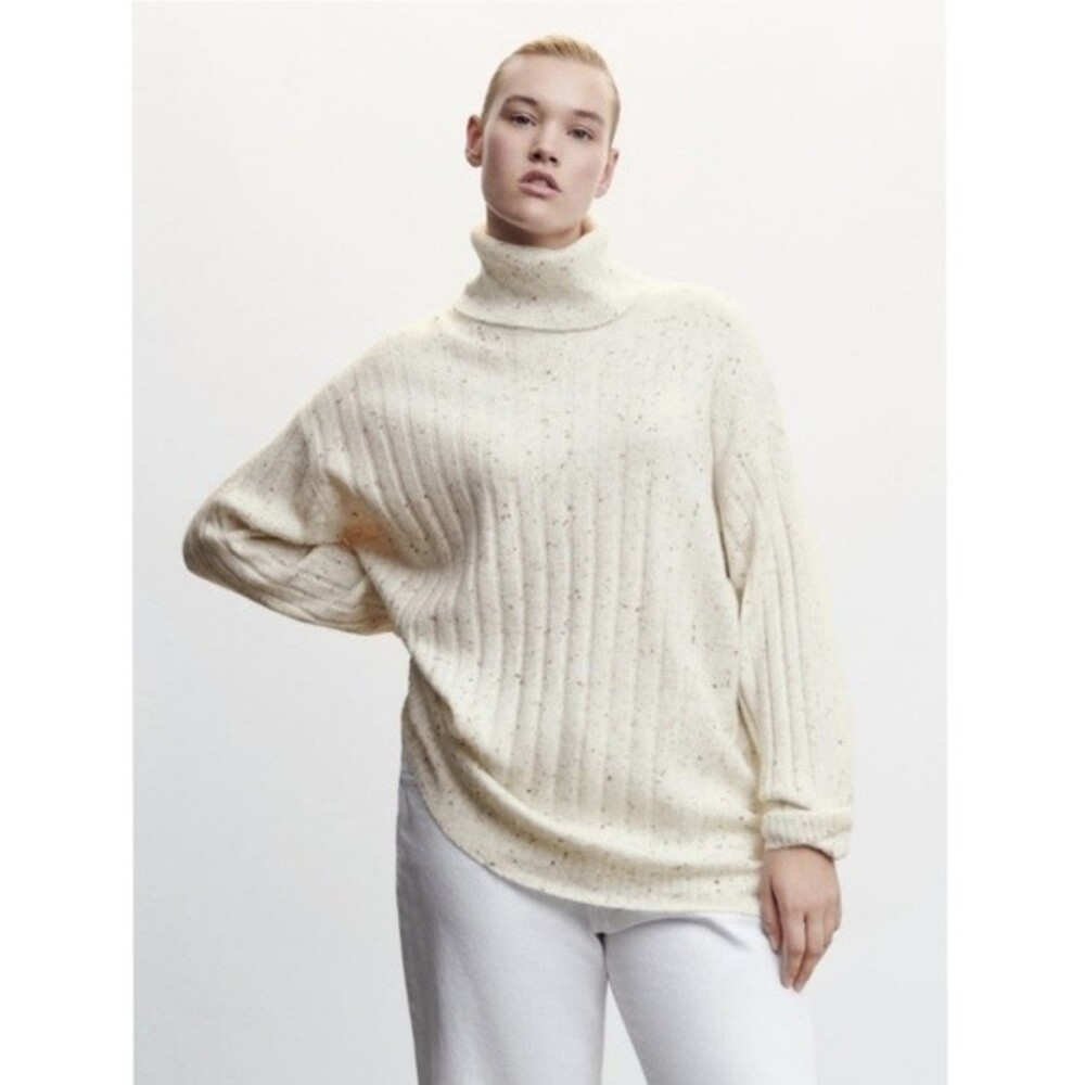 NWT Mango Wool Blended Turtleneck Sweater Plus Size in Ecru